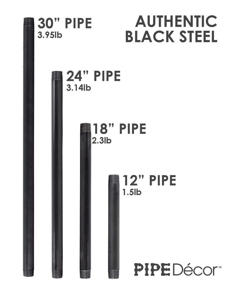 PIPE DECOR 1" x 12" Black Steel Plumbing Pipe, 4-Pack, Pre Cut Connector, Industrial Steel Grey Fits Standard One Inch Threaded Black Malleable Iron Fittings, Build Vintage DIY Furniture - Image 5